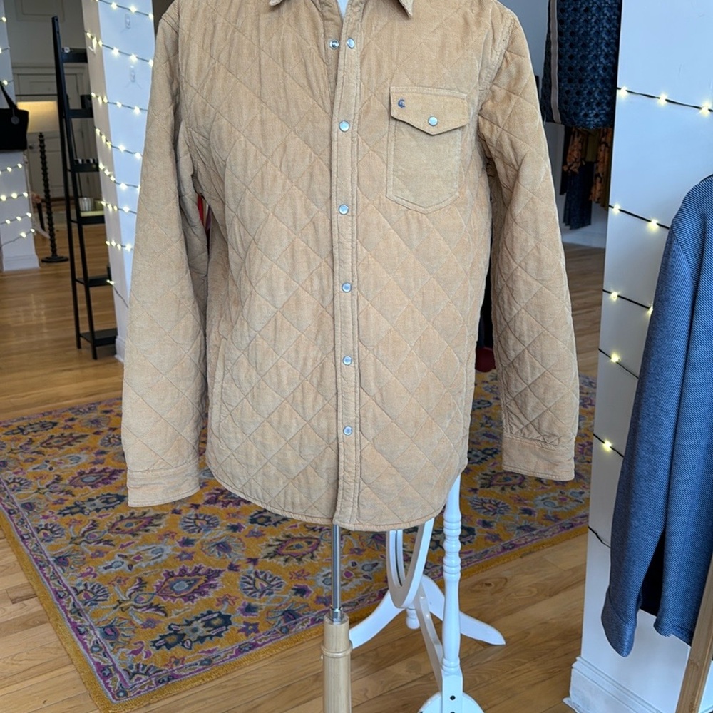Criquet Men's camel cordoroy Quilted Shacket Jacket XL